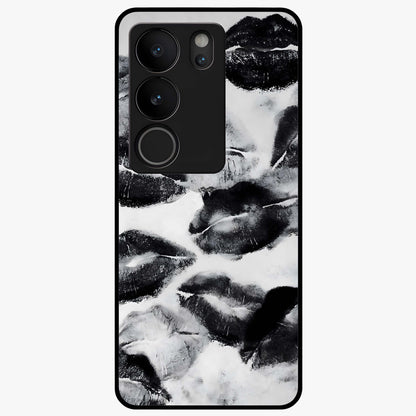 Midnight Kiss Marks Glass Case showing flat back view with lipstick kiss mark artwork and glossy glass finish.