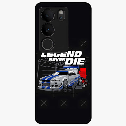 Midnight Racing Legacy Glass Case showing flat back view with sleek racing inspired artwork and glossy glass finish.