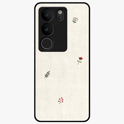 Minimal Petal Whispers Glass Case showing flat back view with soft minimal floral artwork and glossy glass finish.