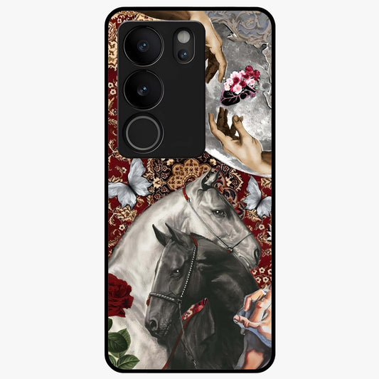 Moonlit Royal Stallion Glass Case showing flat back view with majestic horse under moonlight artwork and glossy glass finish.