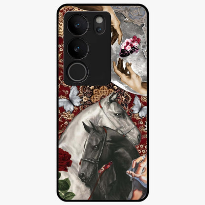 Moonlit Royal Stallion Glass Case showing flat back view with majestic horse under moonlight artwork and glossy glass finish.