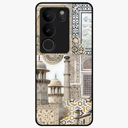Mughal Marble Legacy Glass Case showing flat back view with intricate Mughal inspired marble pattern and glossy glass finish.