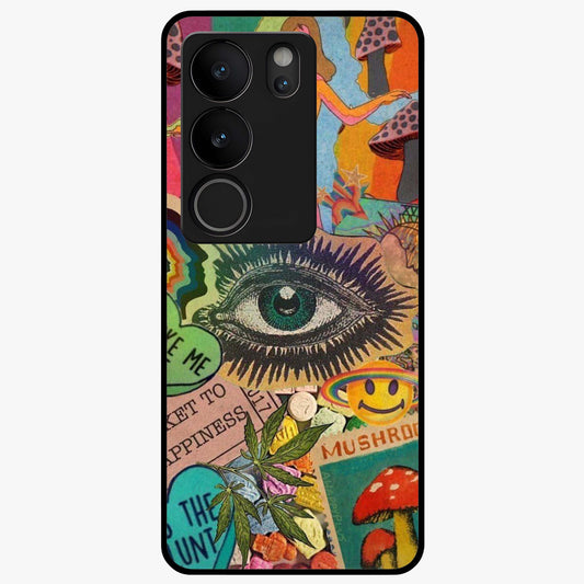 Mystic Eye Wonderland Glass Case showing flat back view with mystical eye themed artwork and glossy glass finish.