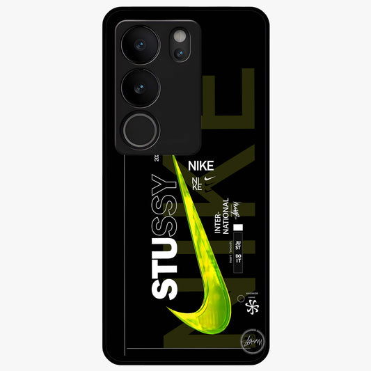 Neon Street Edition Glass Case showing flat back view with neon street style artwork and glossy glass finish.