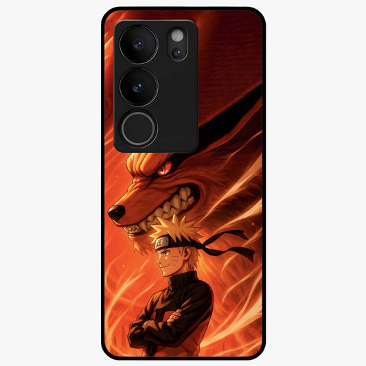 Nine Tails Legacy Glass Case showing flat back view with powerful nine-tailed fox inspired artwork and glossy glass finish.
