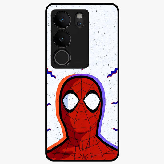 Omg Spiderman Glass Case showing flat back view with bold superhero inspired artwork and glossy glass finish.
