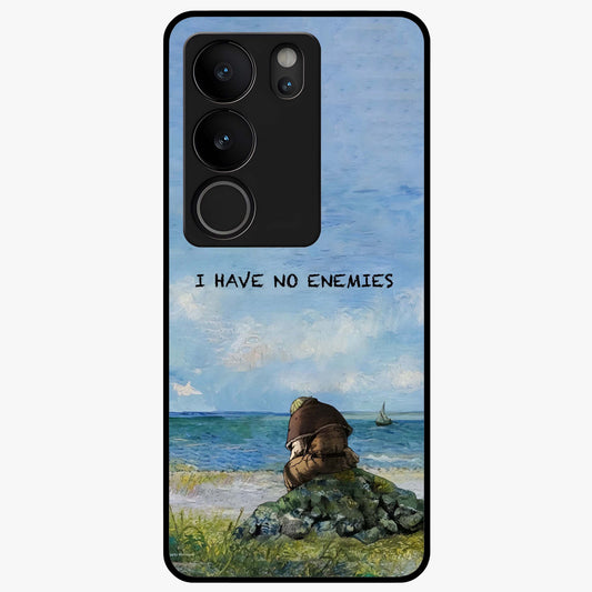 Peace Beyond War Glass Case showing flat back view with symbolic peace themed artwork and glossy glass finish.