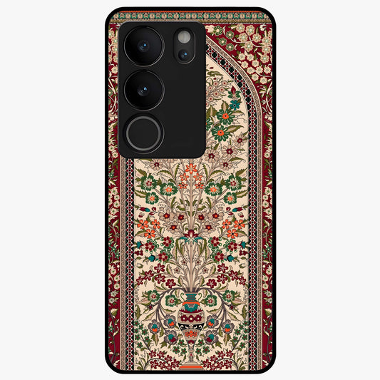 Persian Inspired Glass Case showing flat back view with ornate Persian style pattern artwork and glossy glass finish.