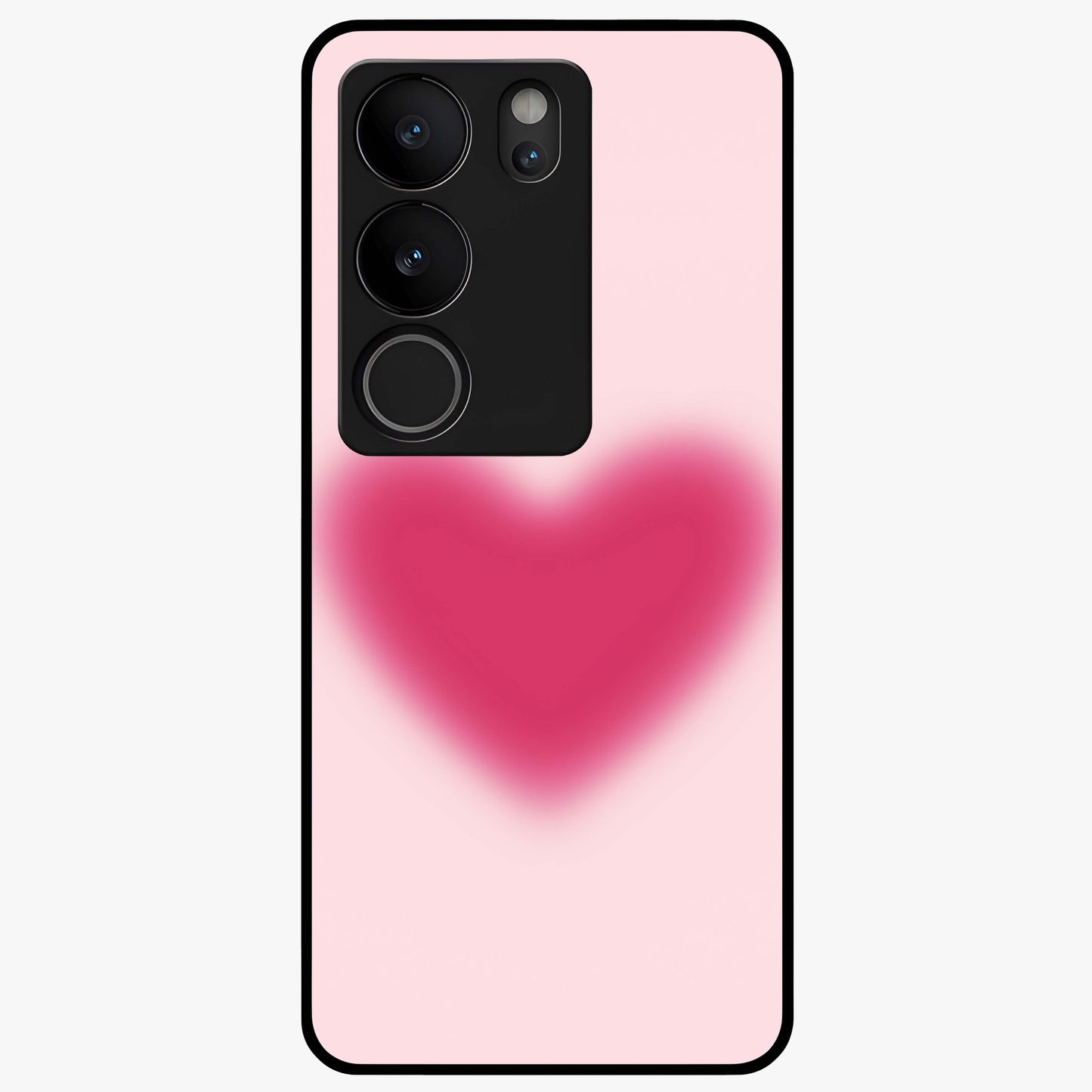 Pink Aura Heart Glass Case showing flat back view with glowing heart artwork and glossy glass finish.