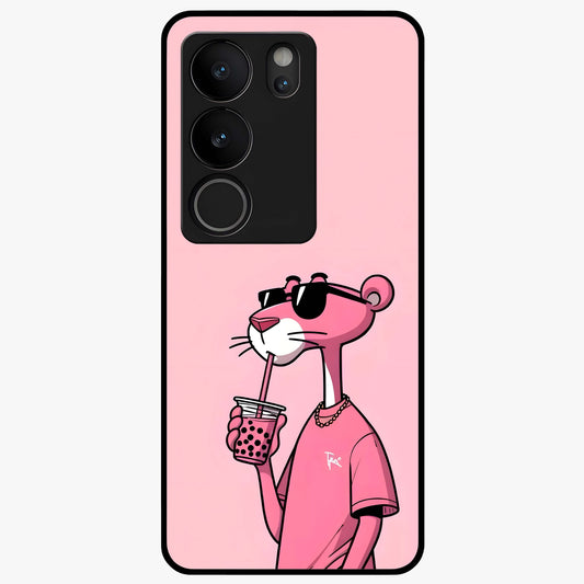 Pink Panther Glass Case showing flat back view with iconic pink panther artwork and glossy glass finish.