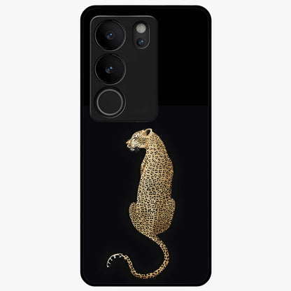 Regal Leopard Glass Case showing flat back view with bold leopard artwork and glossy glass finish.