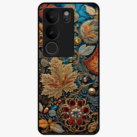 Royal Jewel Garden Glass Case showing flat back view with decorative floral garden artwork and glossy glass finish.