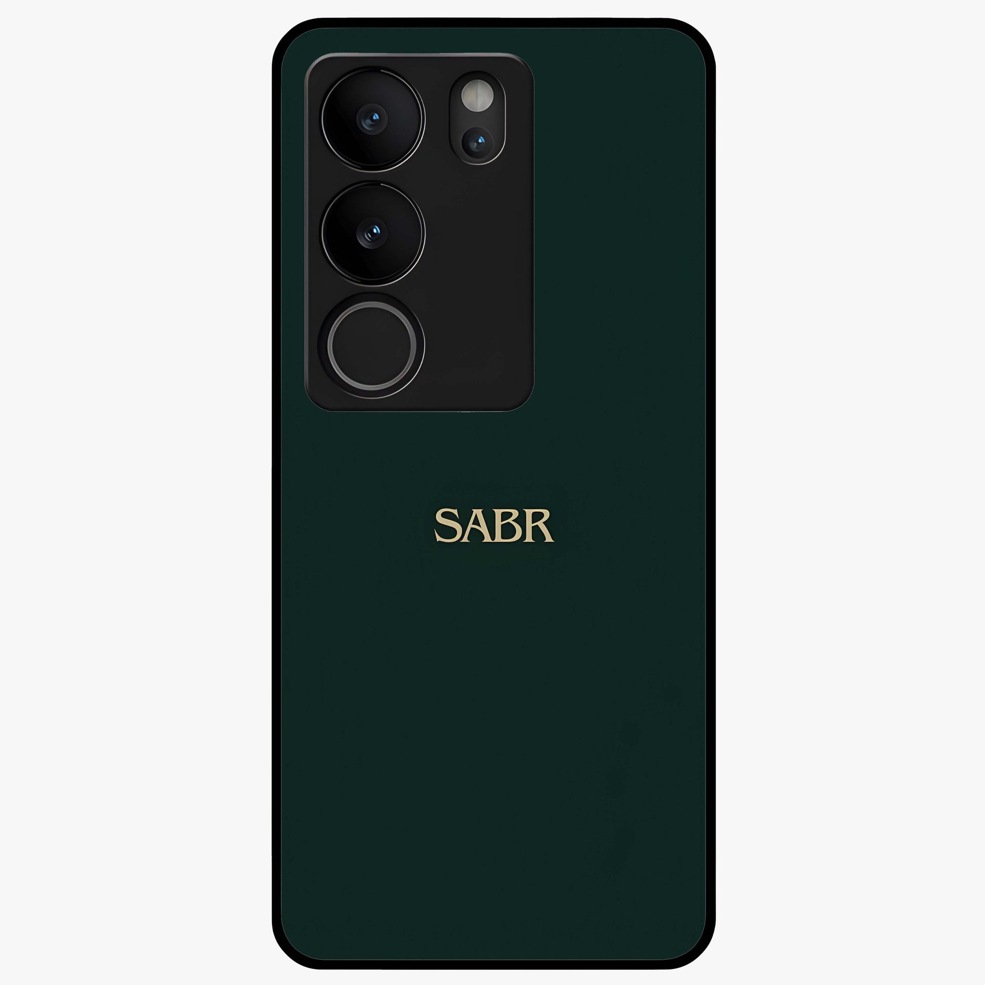 Sabr Minimal Patience Glass Case showing flat back view with minimalist typography artwork and glossy glass finish.