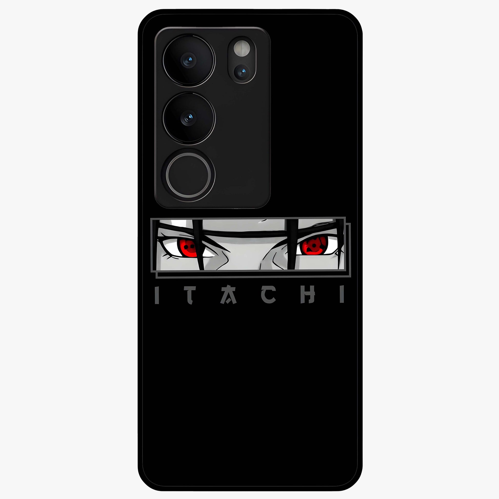 Scarlet Gaze Dominance Glass Case showing flat back view with striking red themed artwork and glossy glass finish.