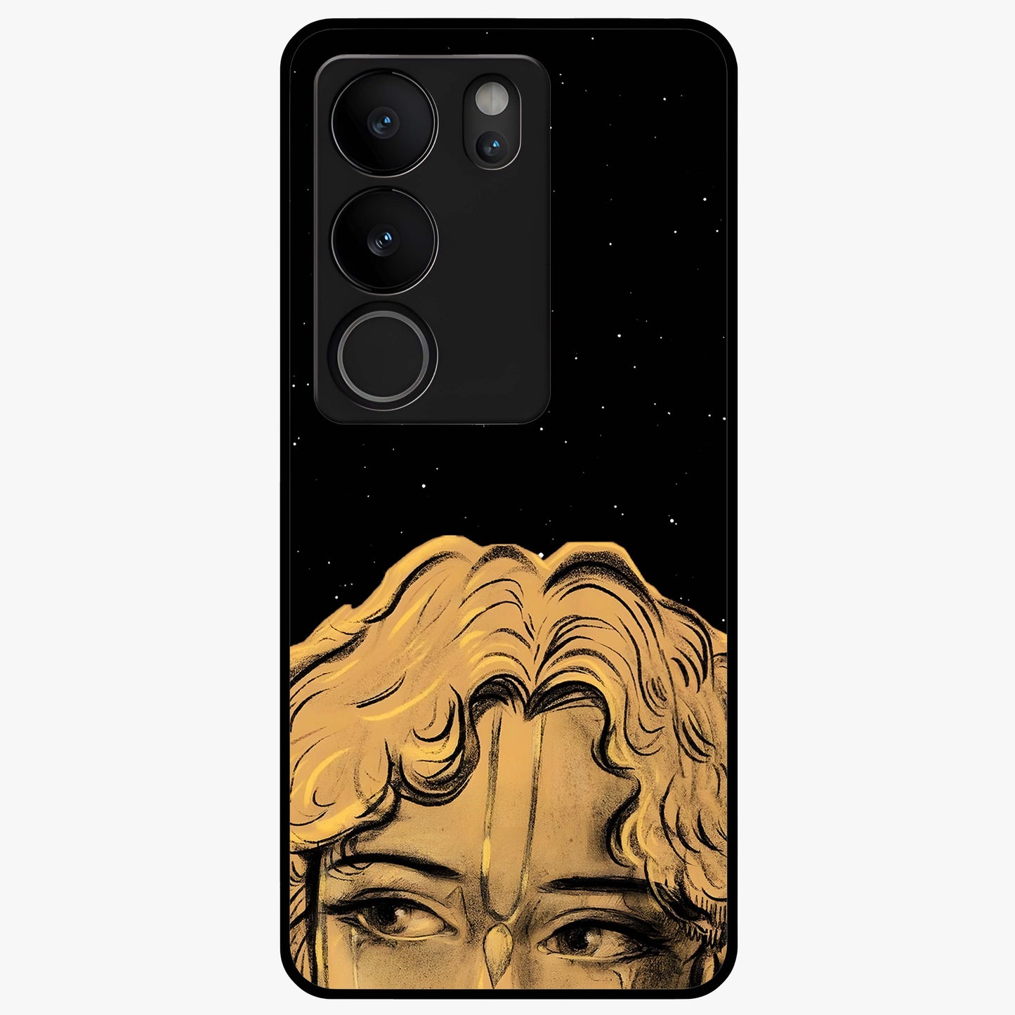 Shri Krishna Art Glass Case showing flat back view with devotional Krishna artwork and glossy glass finish.