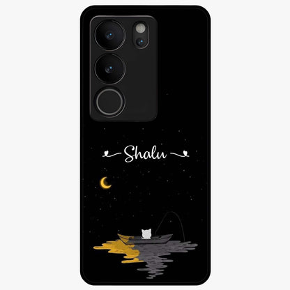 Silent Night Row Glass Case showing flat back view with calm night themed artwork and glossy glass finish.