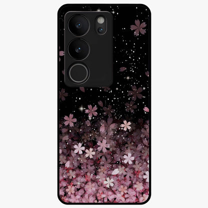 Small Starry Flowers Glass Case showing flat back view with delicate starry floral artwork and glossy glass finish.