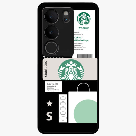 Starbucks Mocha Glass Case showing flat back view with coffee inspired artwork and glossy glass finish.