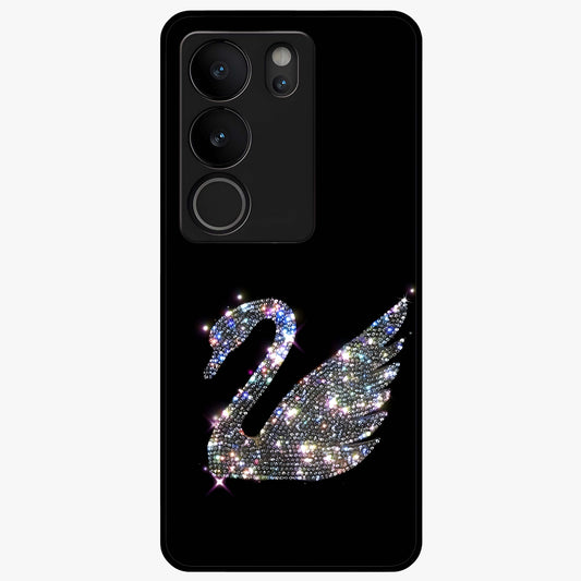 Starlit Swan Grace Glass Case showing flat back view with graceful swan artwork under starry sky and glossy glass finish.