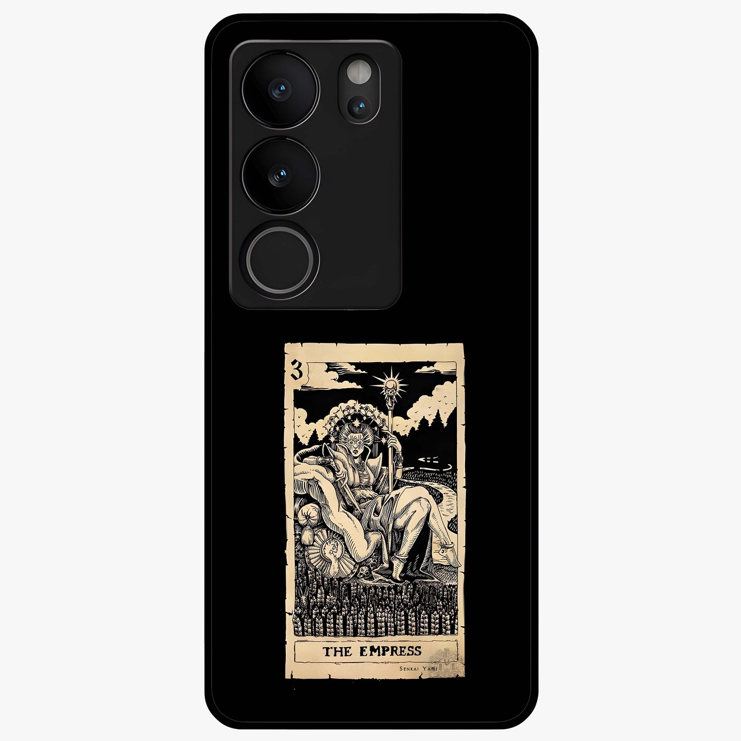 The Empress Glass Case showing flat back view with regal feminine artwork and glossy glass finish.