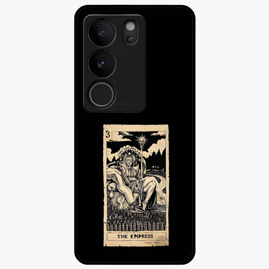 The Empress Glass Case showing flat back view with regal feminine artwork and glossy glass finish.