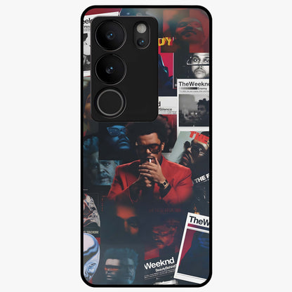 The Weeknd Glass Case showing flat back view with music inspired artistic portrait artwork and glossy glass finish.