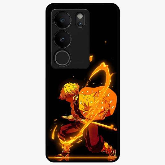 Thunder Flame Execution Glass Case showing flat back view with powerful flame and lightning artwork and glossy glass finish.
