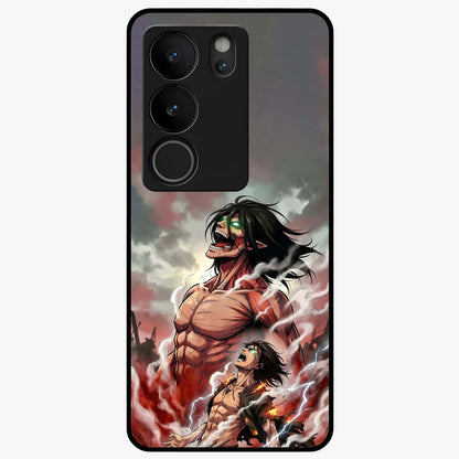 Titan Awakening Fury Glass Case showing flat back view with powerful titan inspired artwork and glossy glass finish.