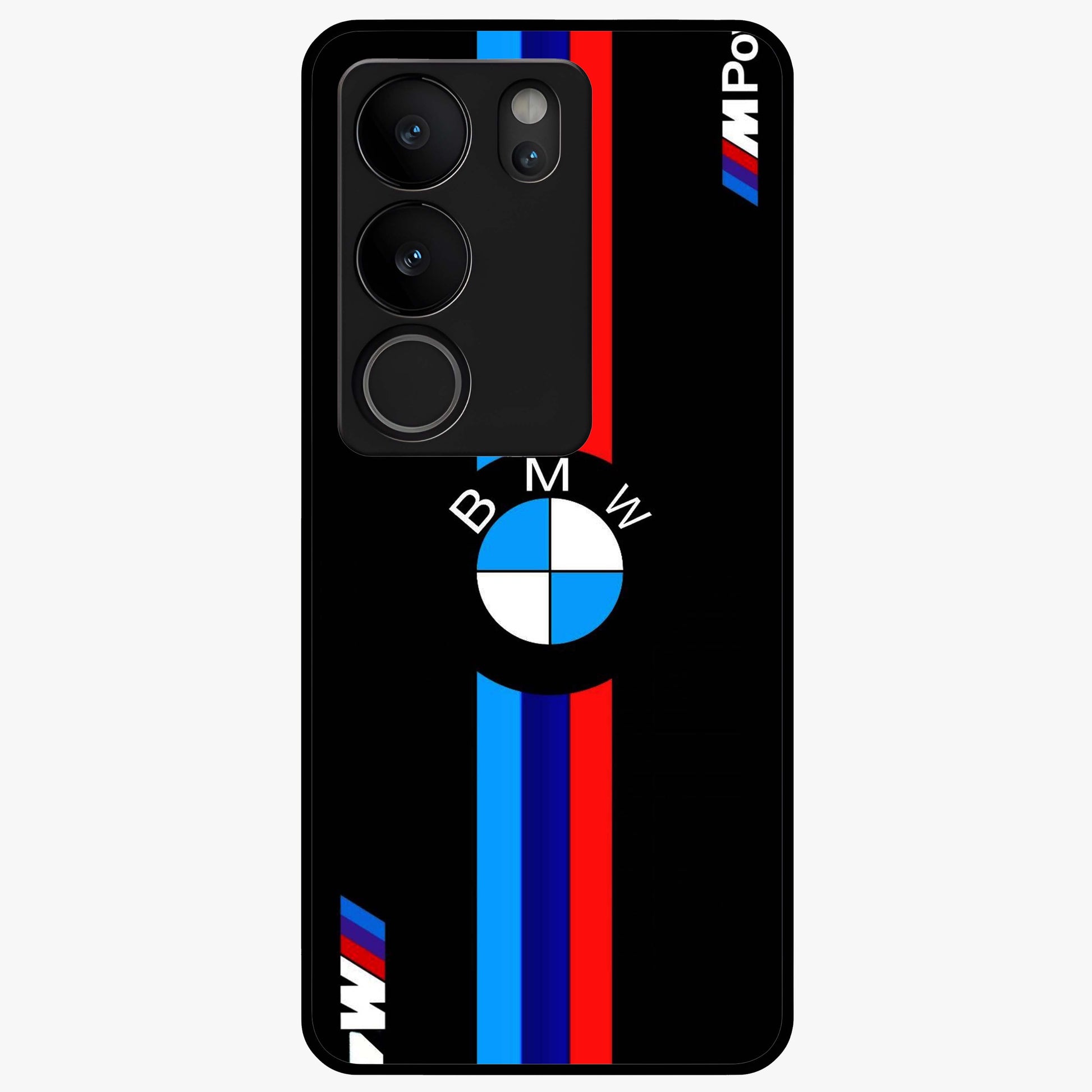 Turbo BMW Beast Glass Case showing flat back view with high performance sports car artwork and glossy glass finish.