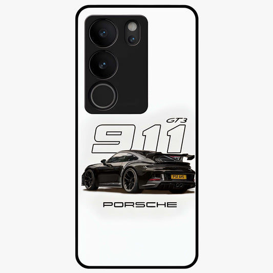 Turbo Legacy Icon Glass Case showing flat back view with iconic sports car inspired artwork and glossy glass finish.