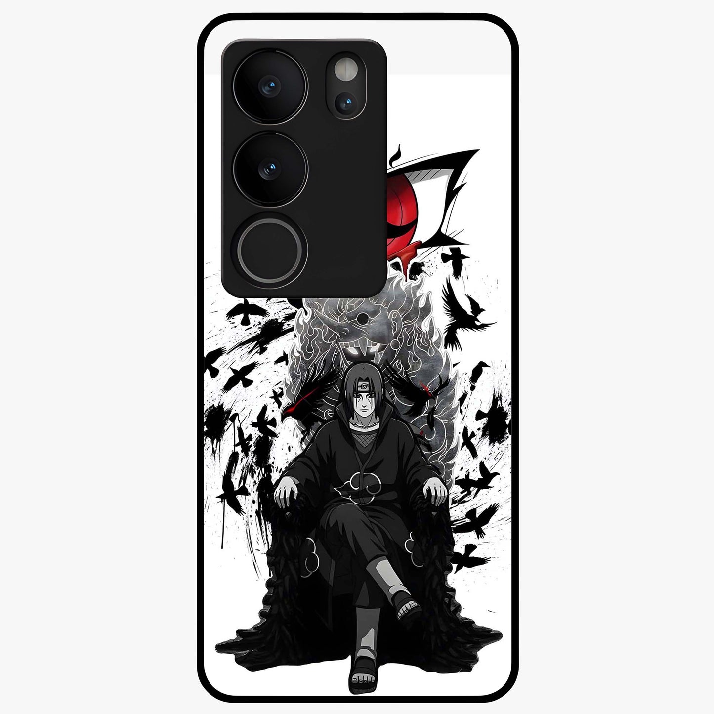 Uchiha Shadow Throne Glass Case showing flat back view with cosmic underwater themed artwork and glossy glass finish.
