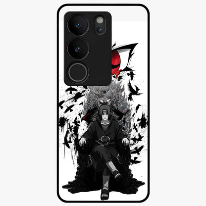 Uchiha Shadow Throne Glass Case showing flat back view with cosmic underwater themed artwork and glossy glass finish.