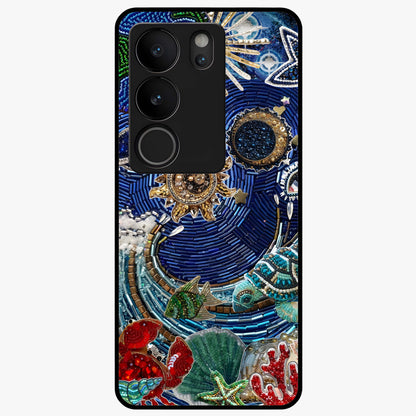 Universe Underwater Spark Glass Case showing flat back view with cosmic underwater themed artwork and glossy glass finish.