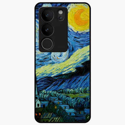 Van Gogh Art Glass Case showing flat back view with classic painterly artwork inspired by Van Gogh style and glossy glass finish.