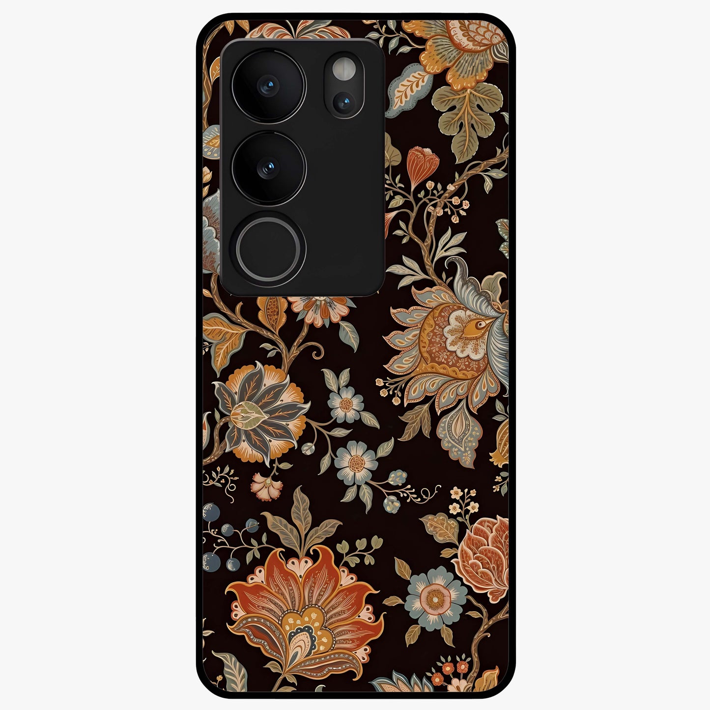 Vintage Floral Dream Glass Case showing flat back view with classic floral artwork and glossy glass finish.