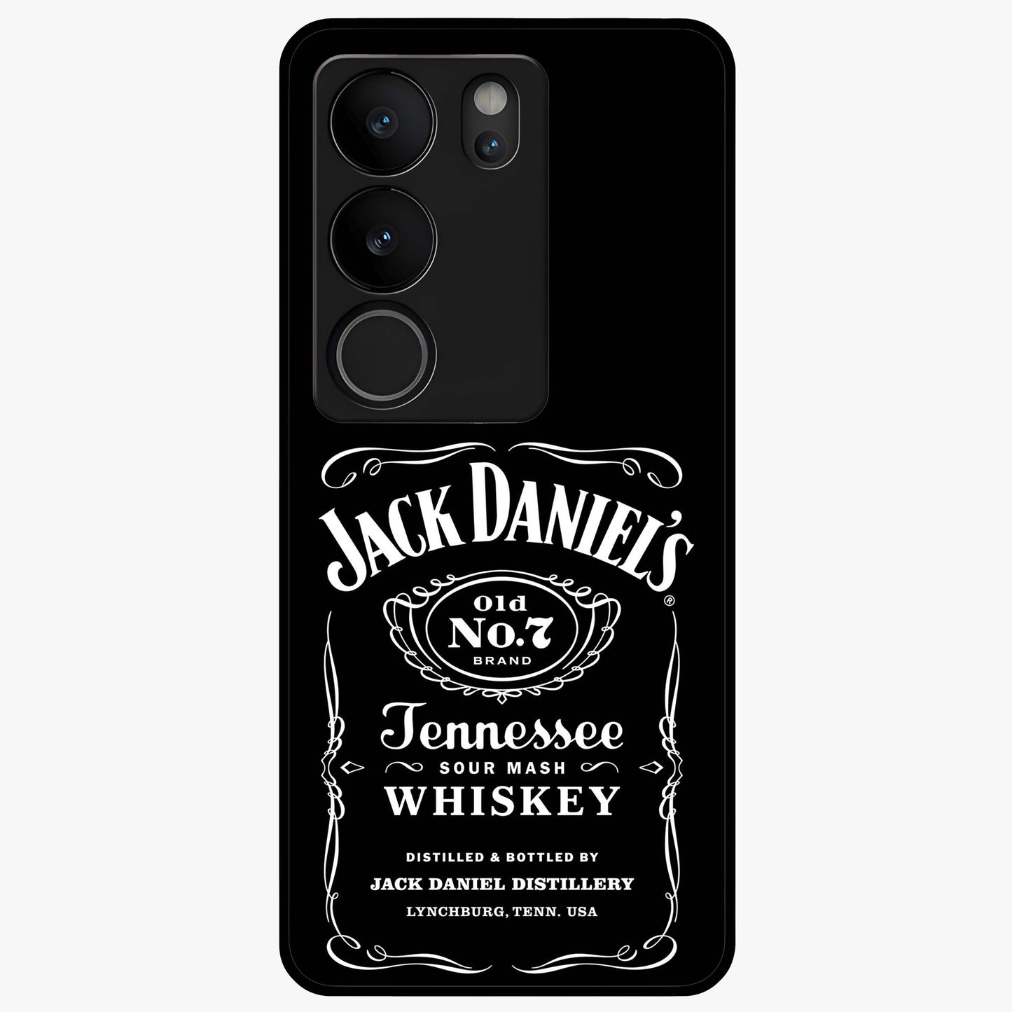 Vintage Whiskey Heritage Glass Case showing flat back view with classic whiskey inspired artwork and glossy glass finish.