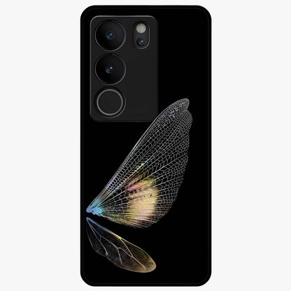 Whispers Of Wings Glass Case showing flat back view with graceful wing inspired artwork and glossy glass finish.