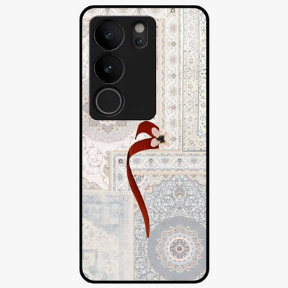 White Aesthetic Bow Glass Case showing flat back view with minimal bow artwork and glossy glass finish.