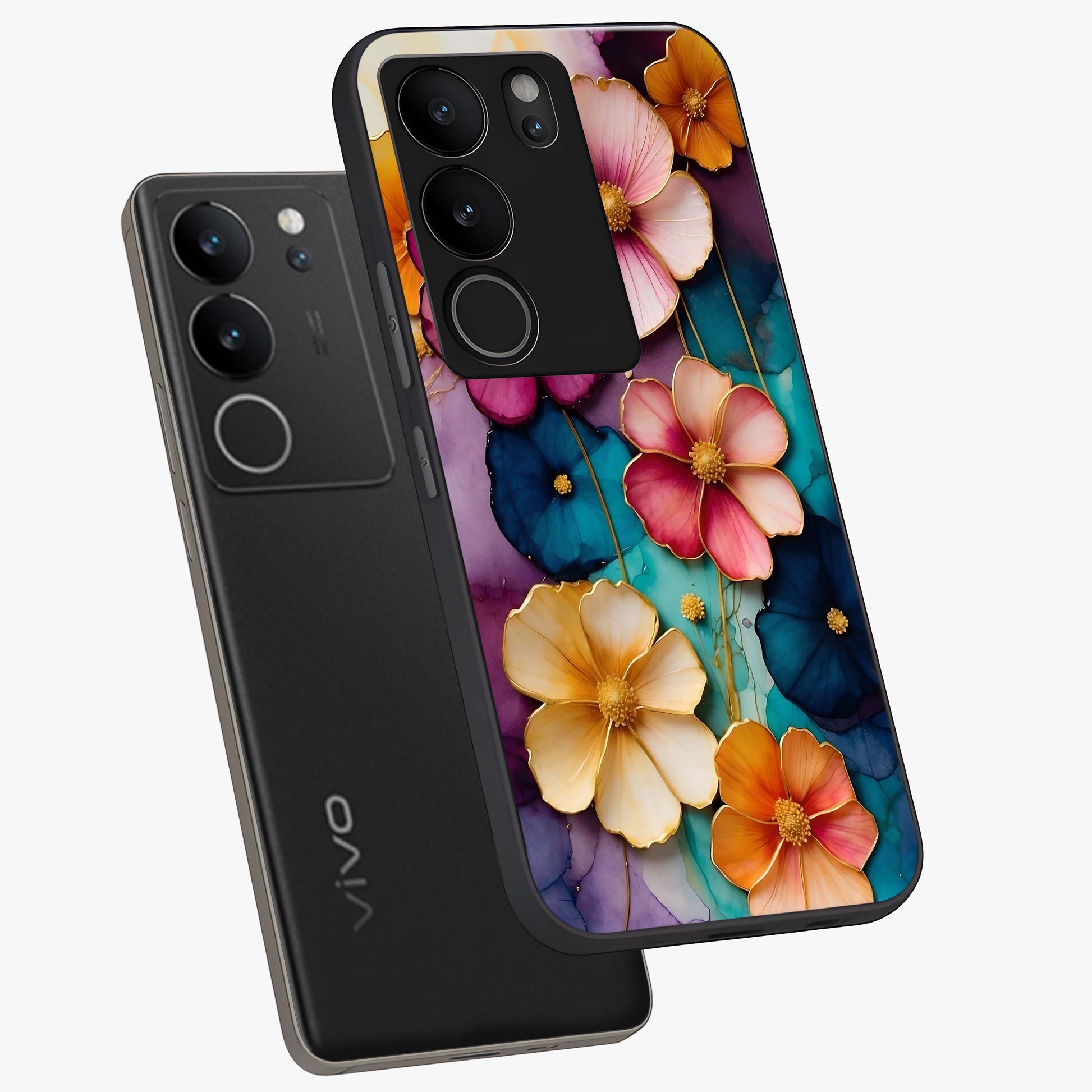 Artlyn Grace Flower Pattern Glass Case displayed in angled mockup highlighting delicate flower pattern design and smooth glass surface.