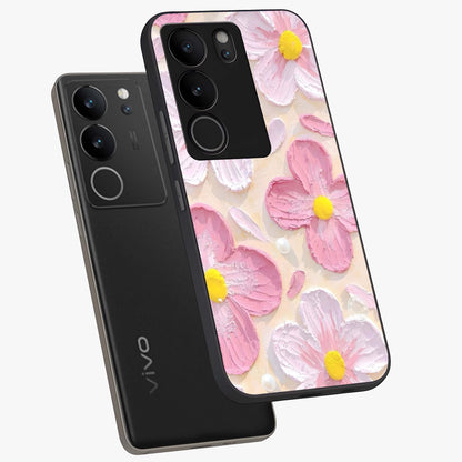 Blush Bloom Texture Glass Case displayed in angled mockup highlighting subtle bloom pattern with aesthetic pastel design.
