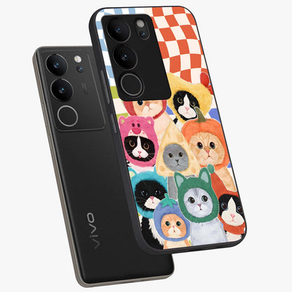 Cats in Fruits Glass Case displayed in angled mockup highlighting cute feline fruit design with colorful aesthetic style.