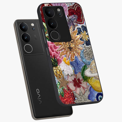 Celestial Floral and Playful Glass Case displayed in angled mockup highlighting playful floral design with dreamy celestial elements.