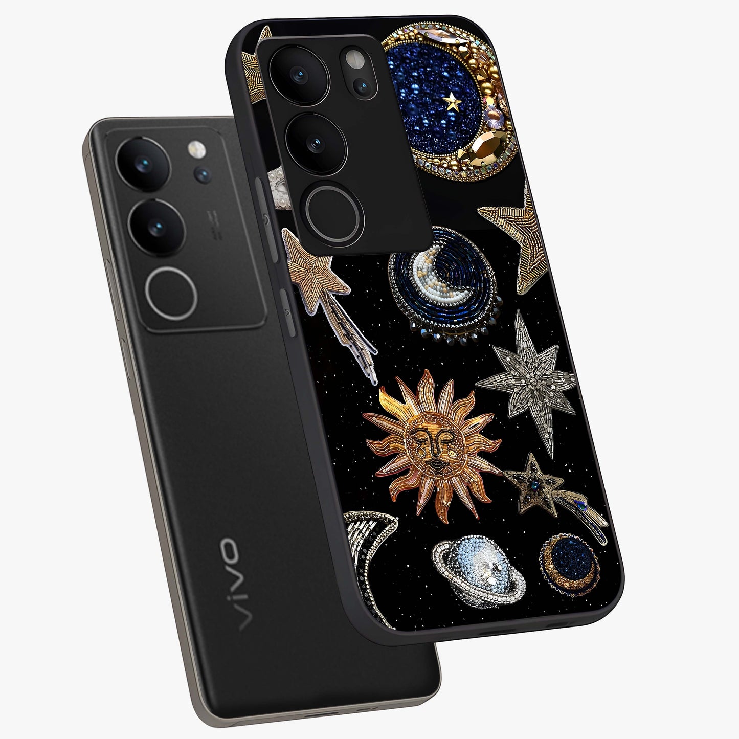 Celestial Gem Constellations Glass Case displayed in angled mockup highlighting gemstone inspired constellation design.