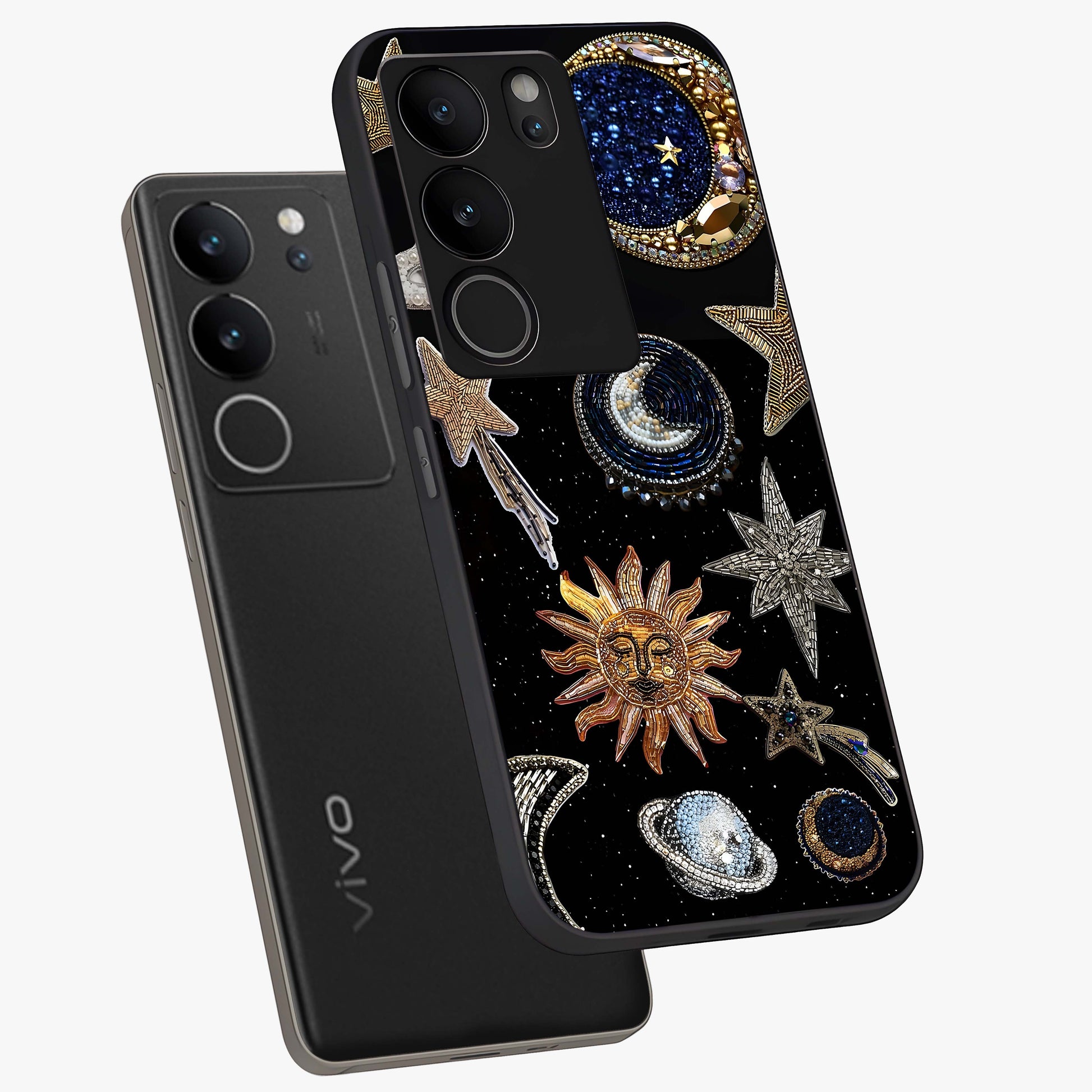 Celestial Gem Constellations Glass Case displayed in angled mockup highlighting gemstone inspired constellation design.