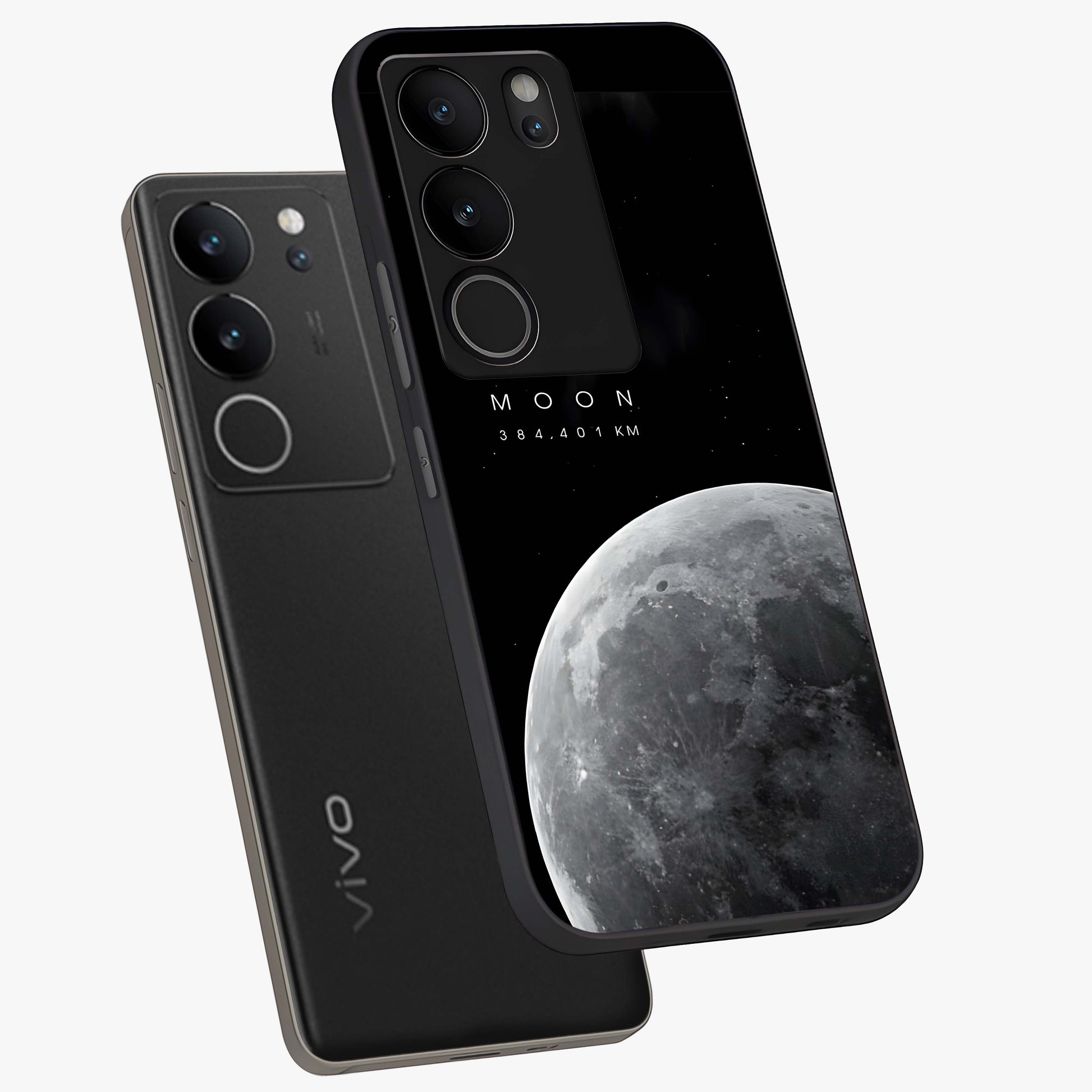 Cosmic Moon Glow Glass Case displayed in angled mockup highlighting celestial moon design with cosmic aesthetic theme.