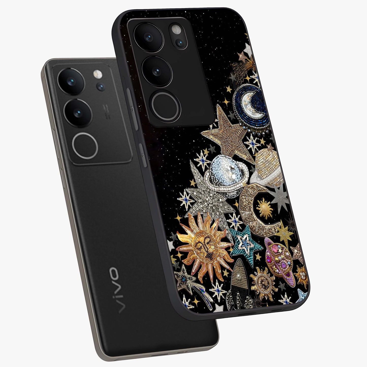 Cosmic Sparkle Dreams Glass Case displayed in angled mockup highlighting dreamy star sparkle design with celestial aesthetic.