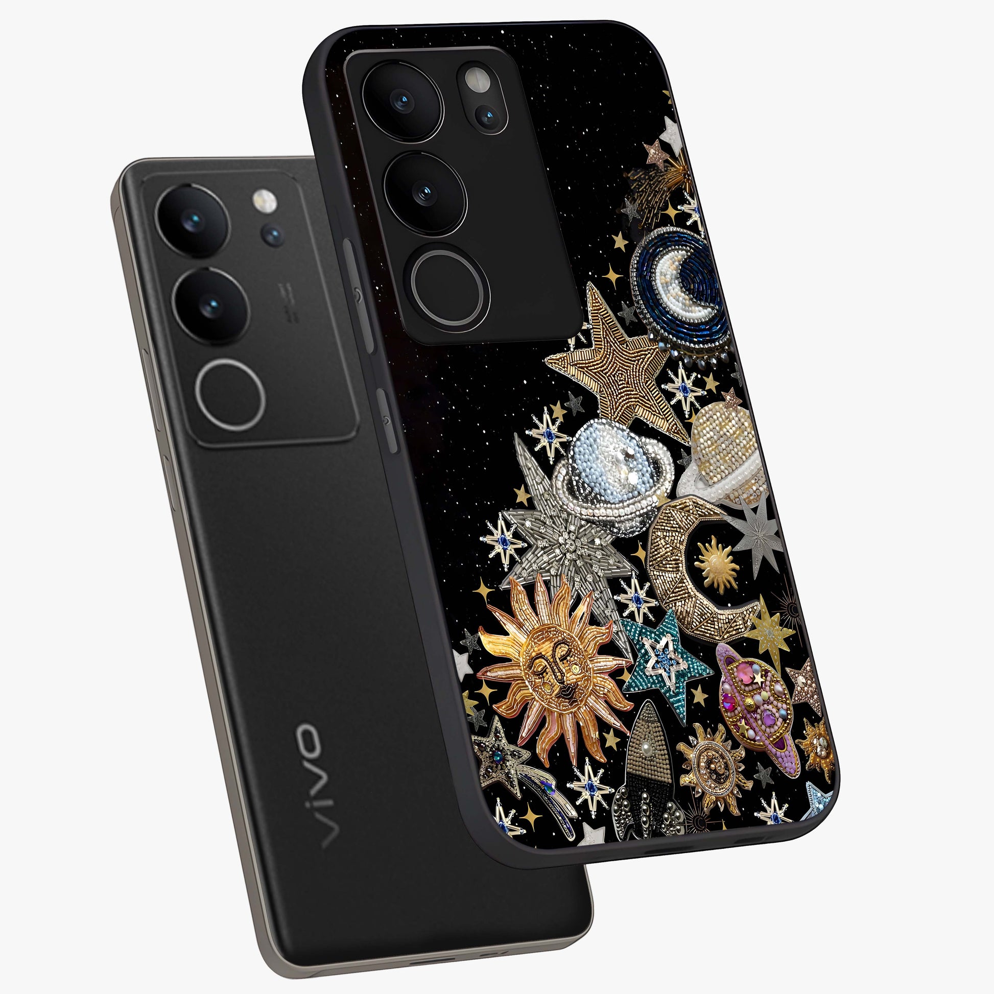 Cosmic Sparkle Dreams Glass Case displayed in angled mockup highlighting dreamy star sparkle design with celestial aesthetic.