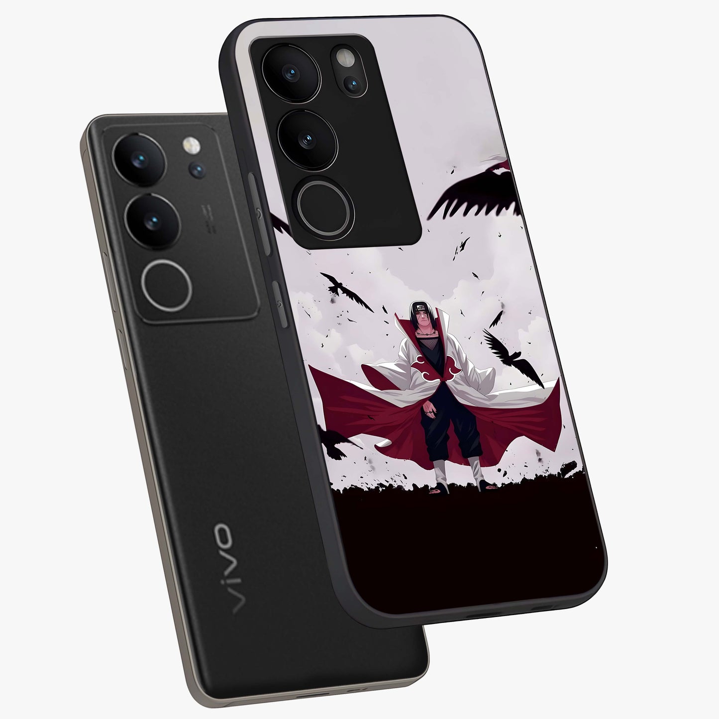 Crimson Crow Ascension Glass Case displayed in angled mockup highlighting powerful crow illustration with dark crimson aesthetic.