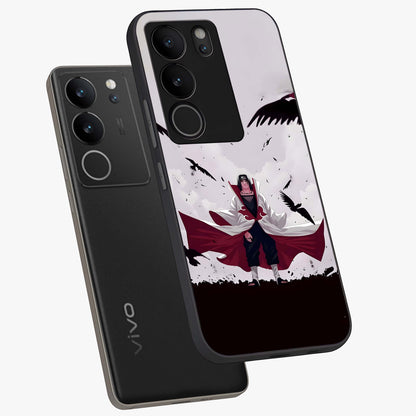 Crimson Crow Ascension Glass Case displayed in angled mockup highlighting powerful crow illustration with dark crimson aesthetic.