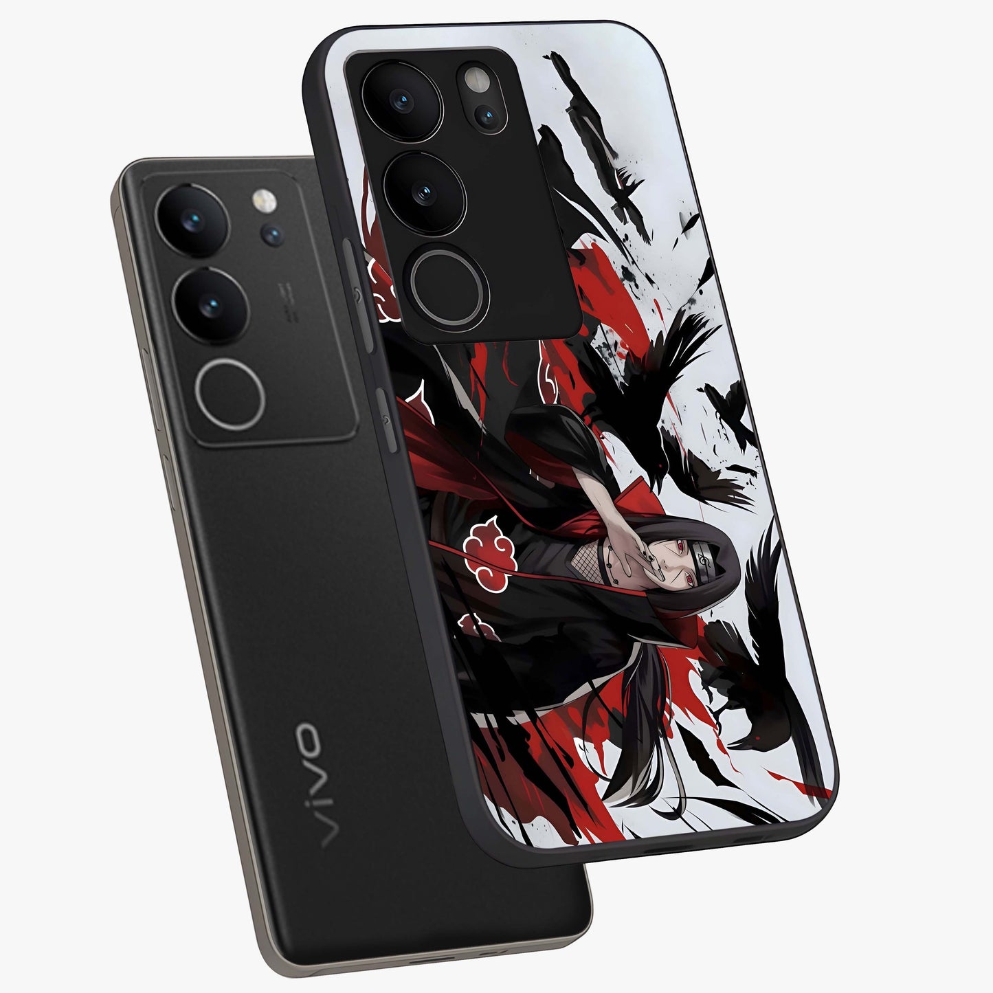 Crimson Crow Illusion Glass Case displayed in angled mockup highlighting mysterious crow graphic with dark aesthetic style.